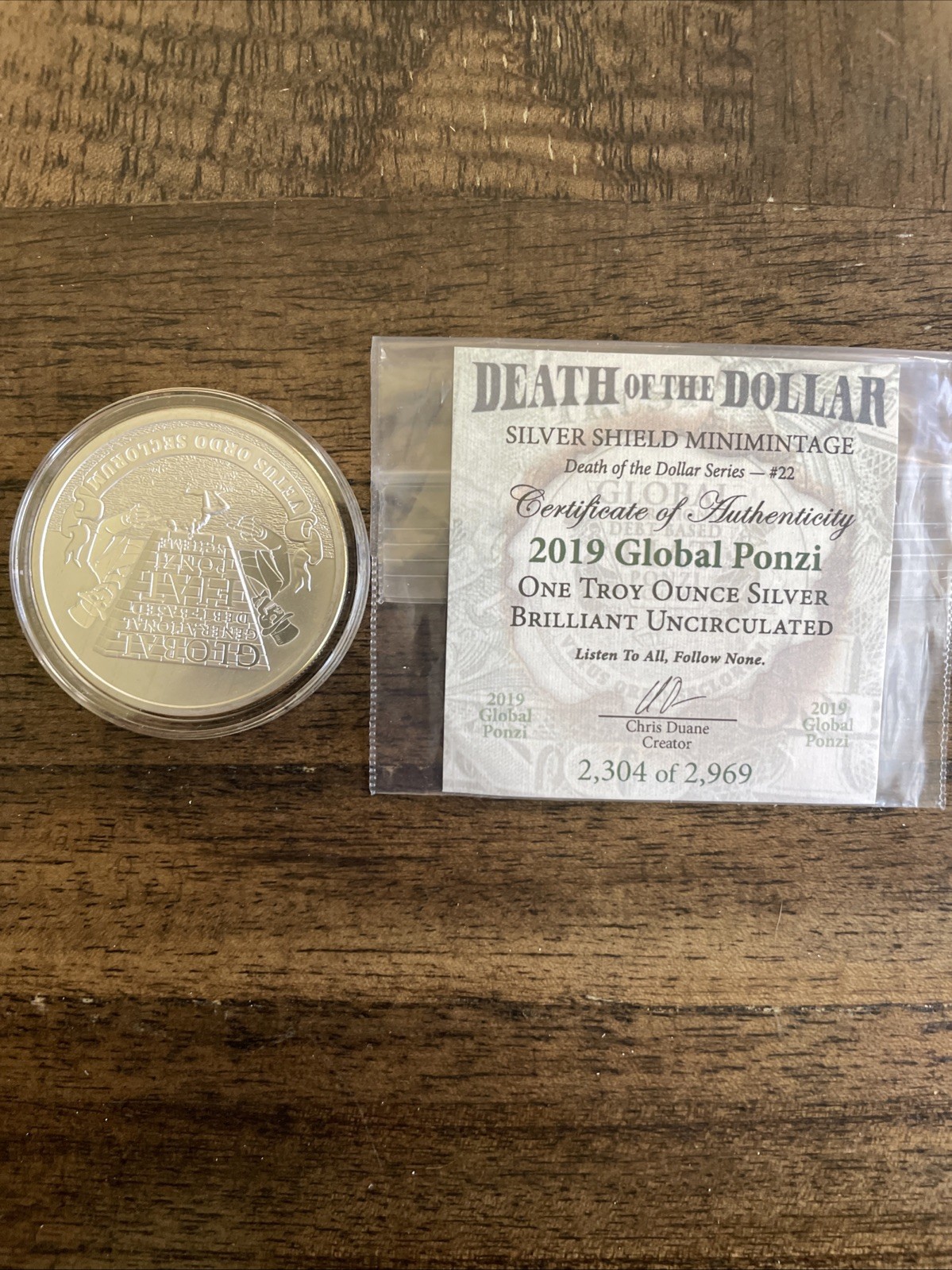 Death Of The Dollar Silver Shielding Minimintage Limited Edition 2304of 2969.