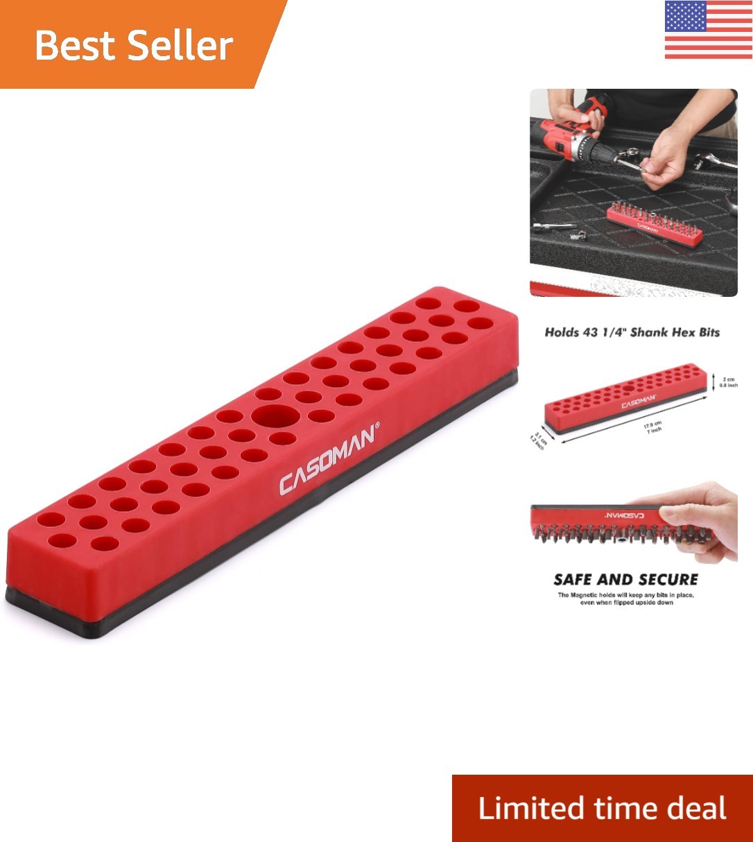 43-Hole Hex Bit Organizer with Strong Magnetic Base for Durable Use