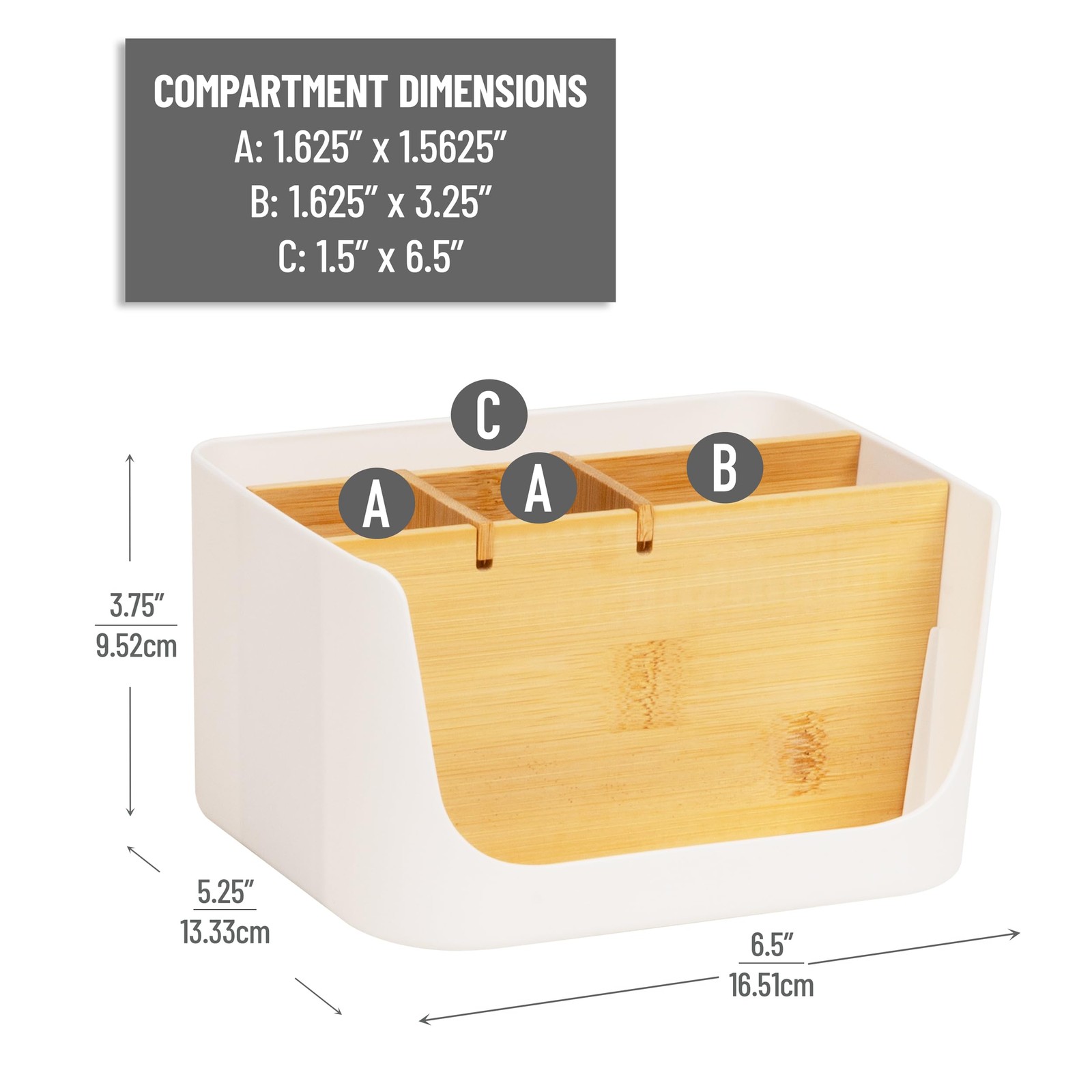 White 5Compartment Desktop Organizer Adjustable Caddy Plastic Wood Storage
