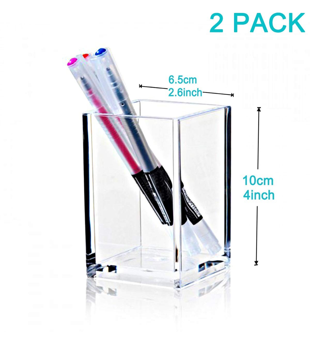 2 Pack Clear Acrylic Pencil Pen Holder Cup,Desk Accessories Holder,Makeup Bru...