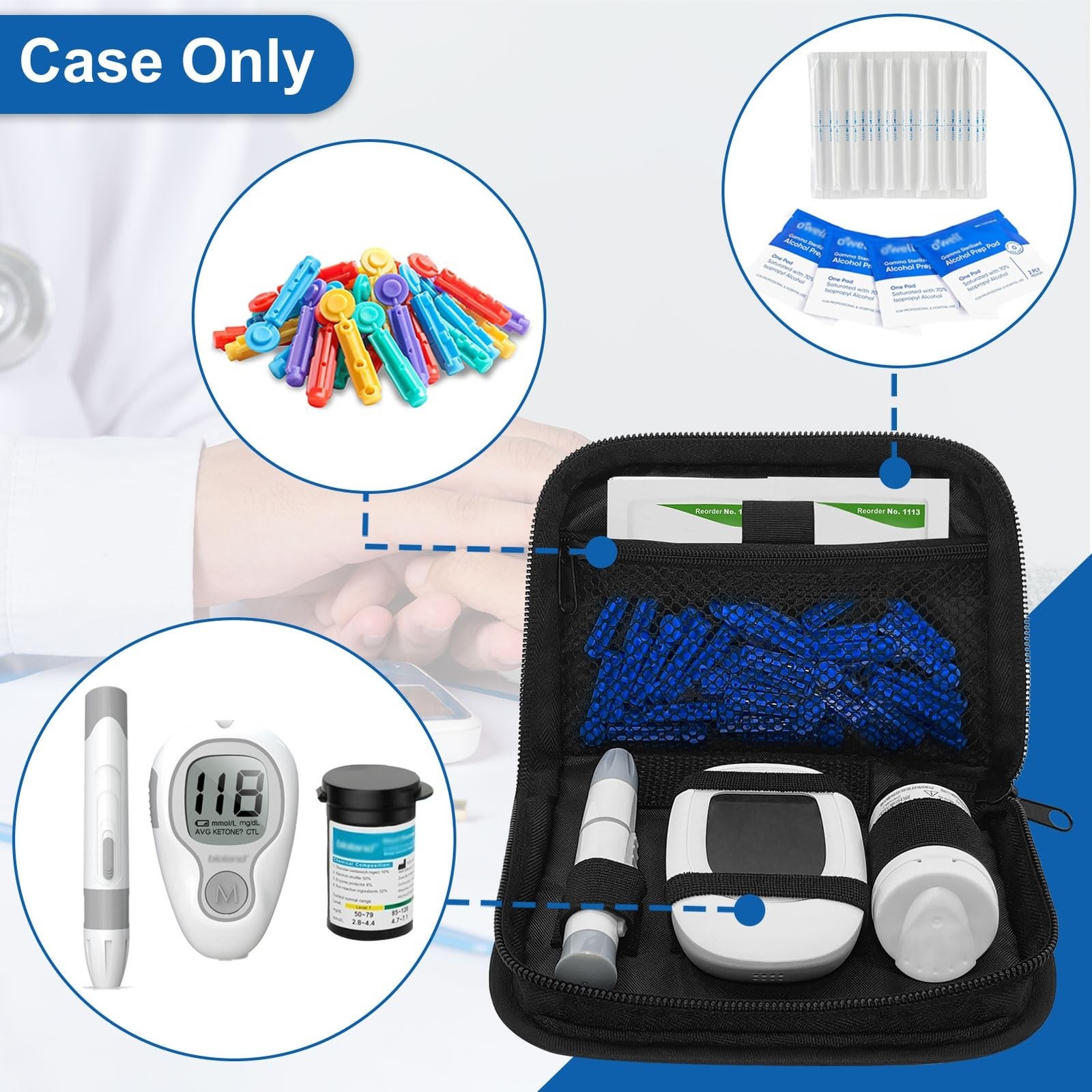 Portable Diabetes Organizer Case Carrying Bag for Diabetic Supplies Travel Use