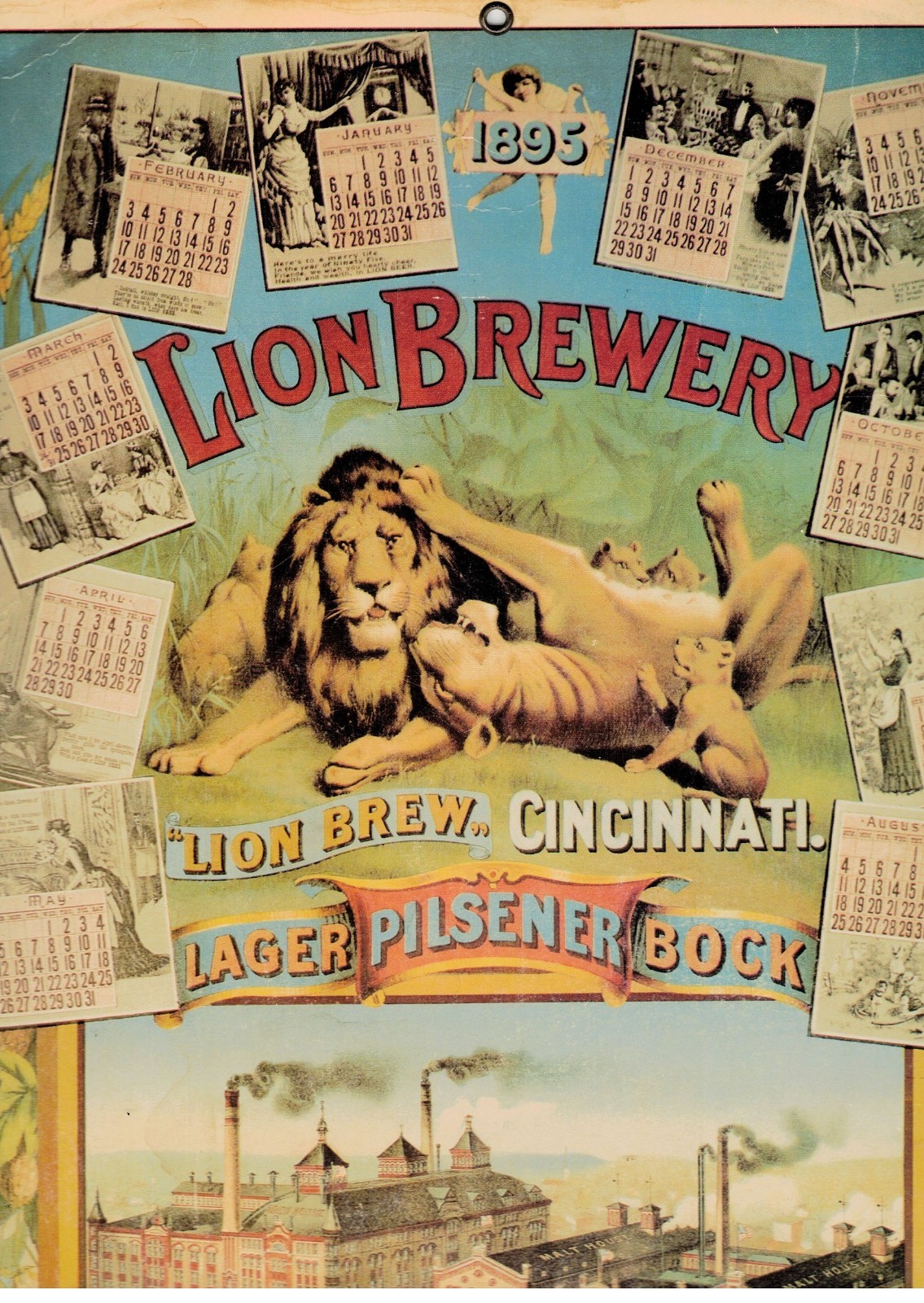 1895 Windisch-Muhlhauser Brewing Co. Lion Calendar, Cardboard