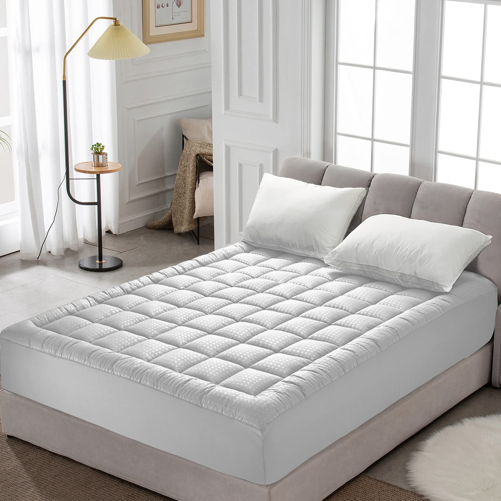HYLEORY Queen Mattress Pad Quilted Fitted Protector Queen, White