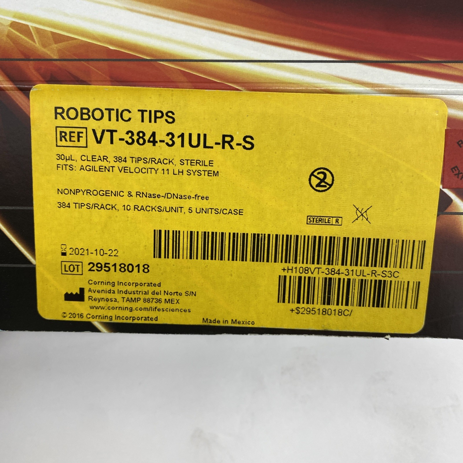 Corning Axygen Robotic Tips By Ref. No. VT-384-31UL-R-S 384 tips/Rack 10 racks