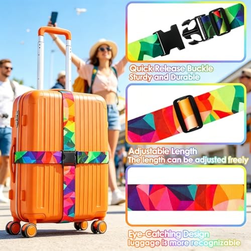 4 Pack Luggage Straps for Suitcases Adjustable Colorful Geometry(4 Pack)