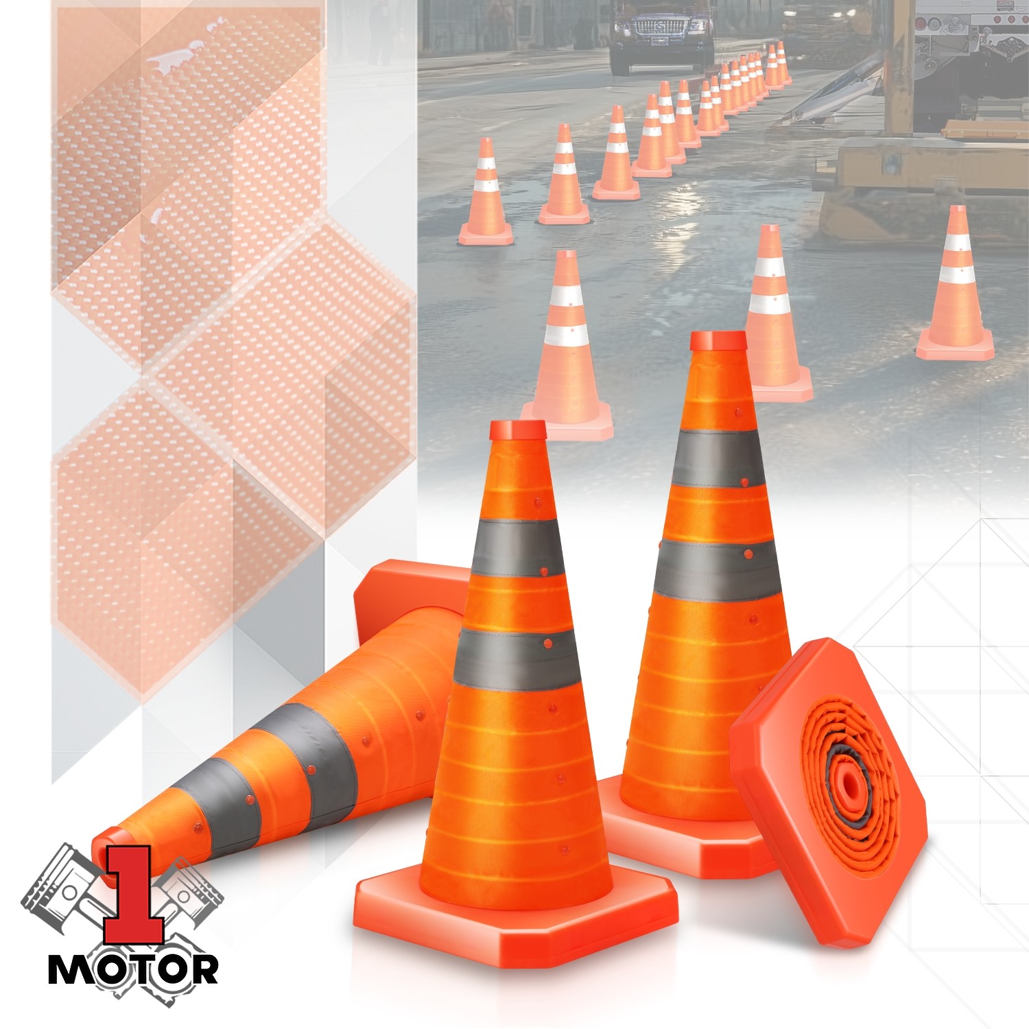 18" Orange Reflective Collars Traffic Safety Cones Parking Cones for Roads 4Pcs