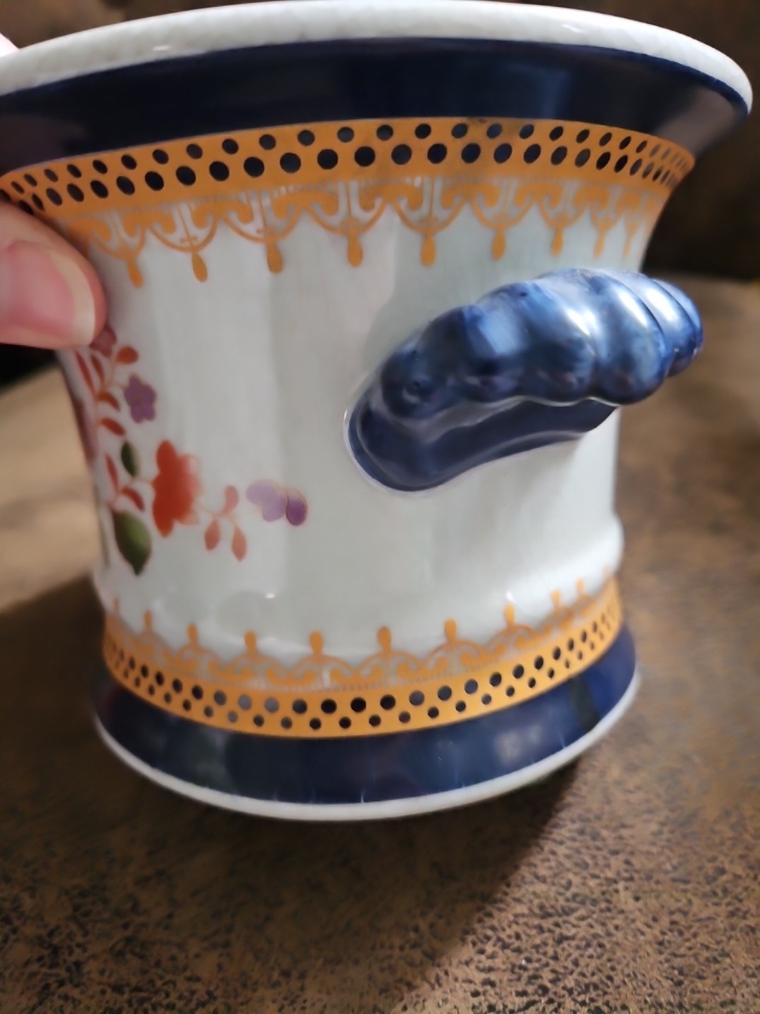 Decorative Cachepot Floral Planter With Handles Lots Of Crazing