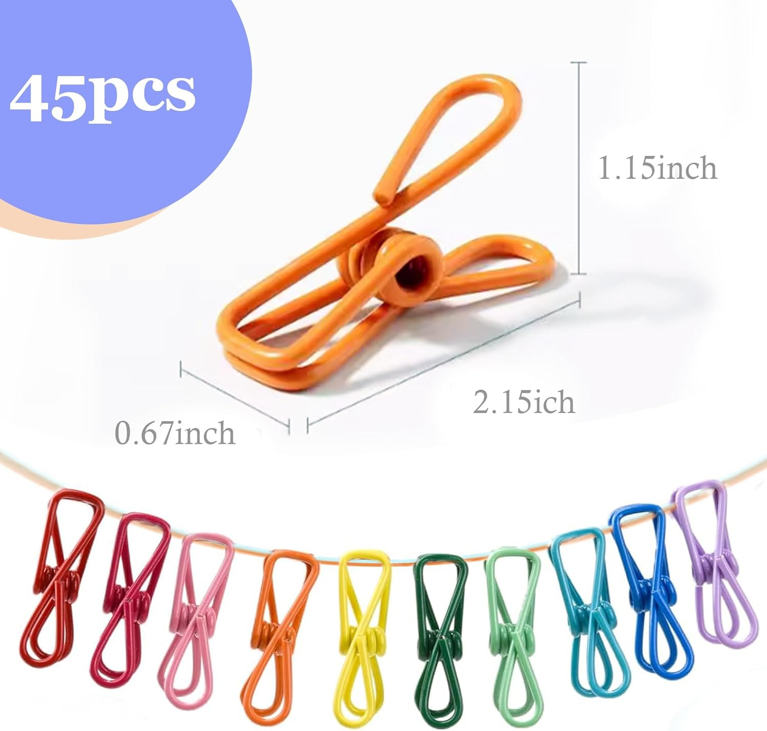 45 Pcs Chip Clips - 2 Inch Random Multi-Colored Waterproof Metal Clothes Pins fo