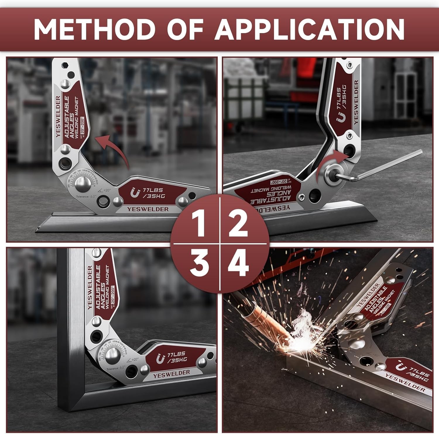 YESWELDER Adjustable Angle Welding Magnet 20-200° Magnetic Medium-77LB