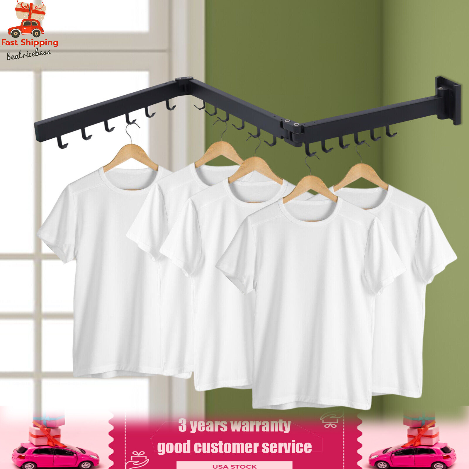360° Rotating Clothes Hanger Retractable Drying Rack Wall Mounted Laundry Shelf