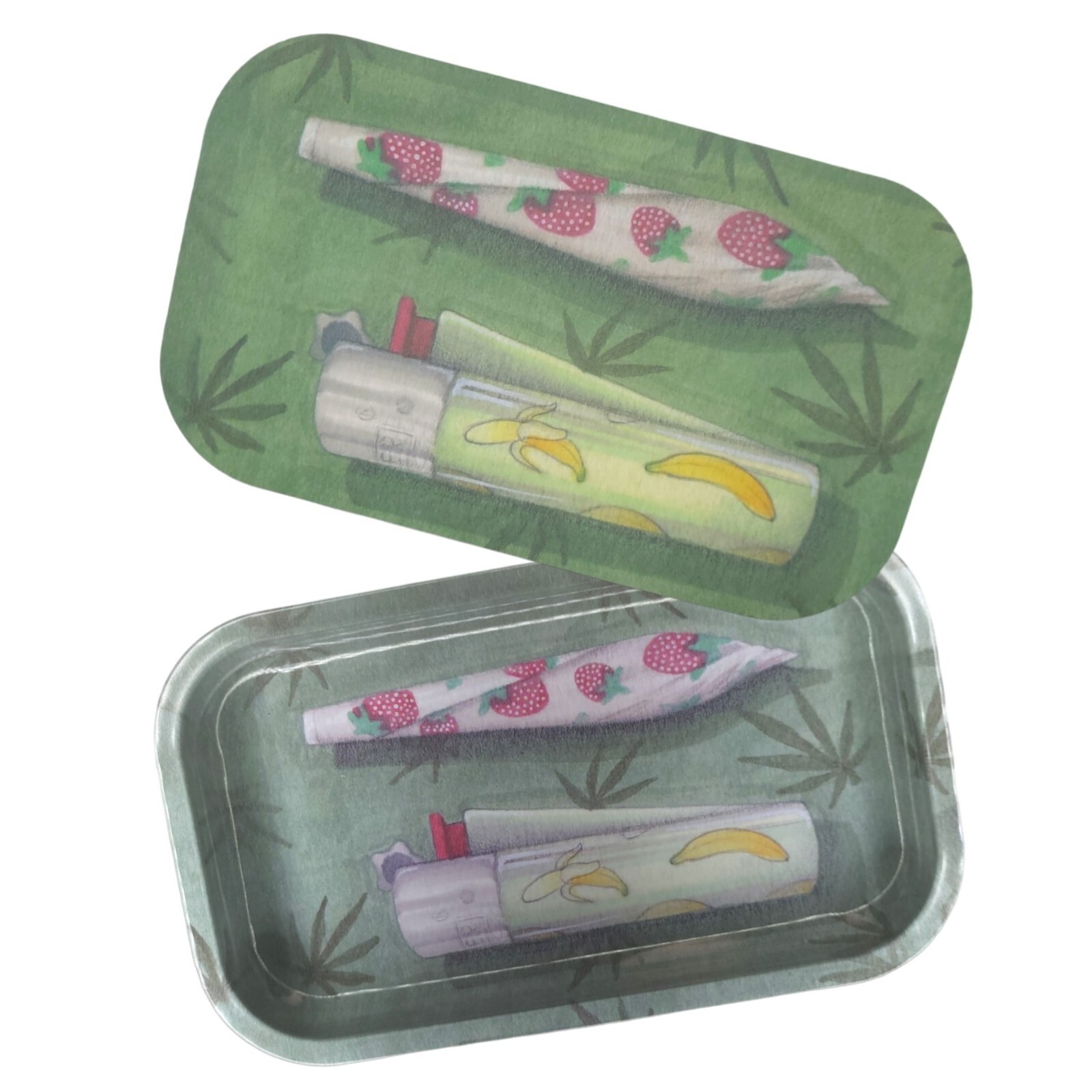 WildOneZ Strawberry Banana 10.6’’ x 6.3’’ Rolling Tray with Magnetic Lid