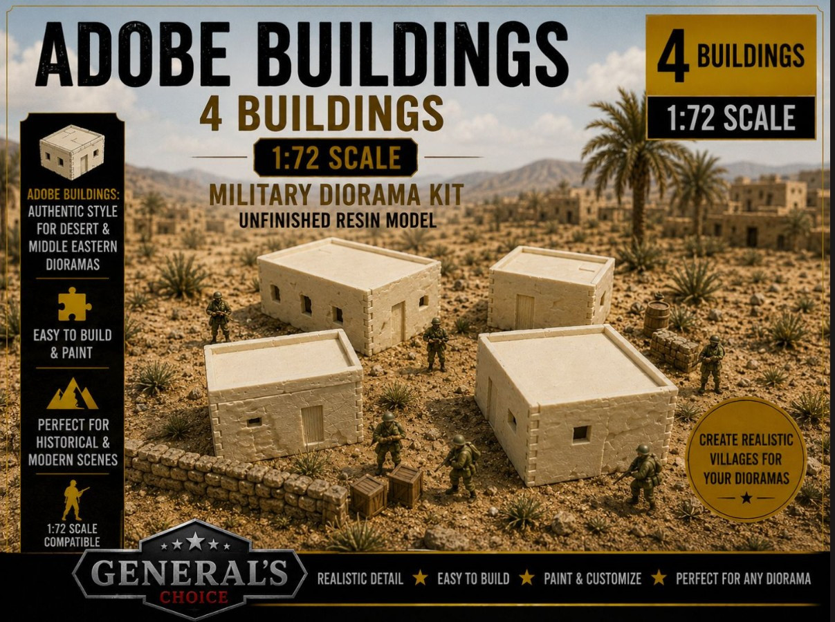 1/72 Scale 4 Adobe Style Stucco Model Buildings Terrain Diorama & Wargaming Kit