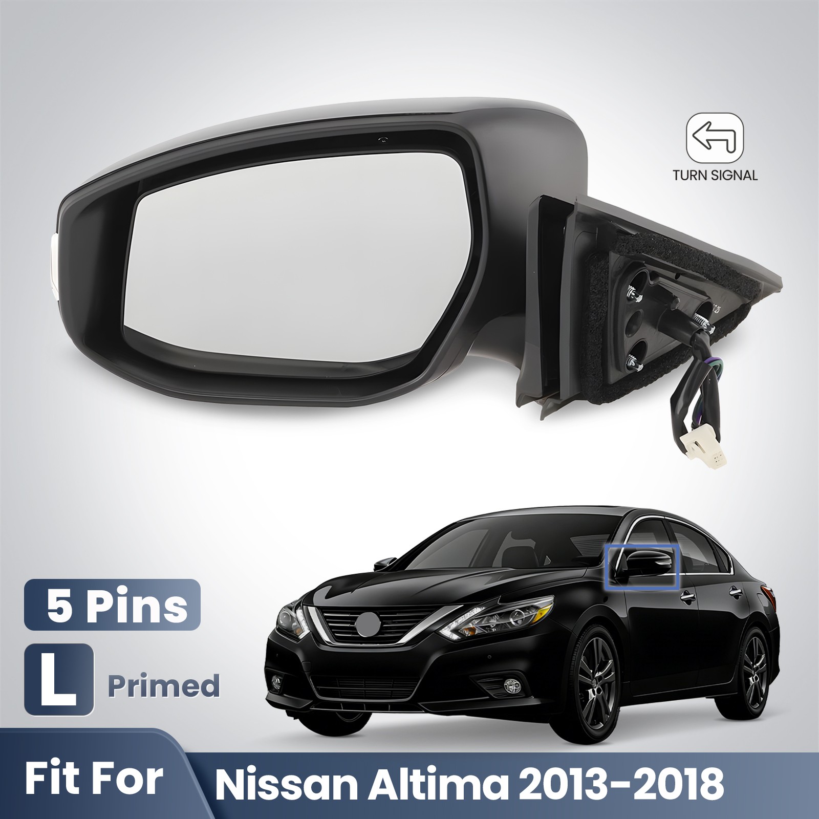Left Side Mirror For Nissan Altima 2013-2018 with Signal Lamp 5 Pins 963023TH2A