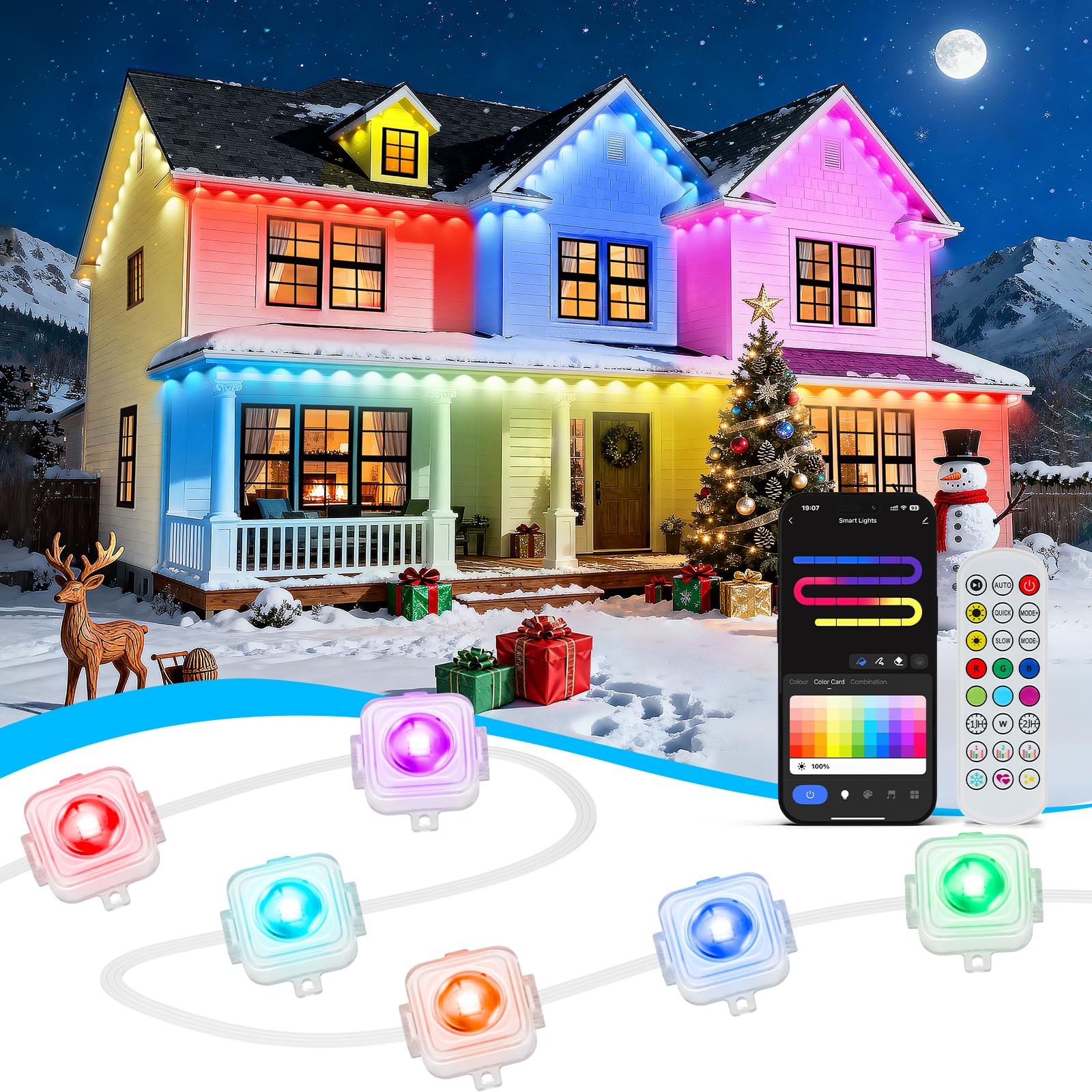 LANDRHYTHM PPermanent Outdoor Lights, 100ft Smart Eave Light with 72 White