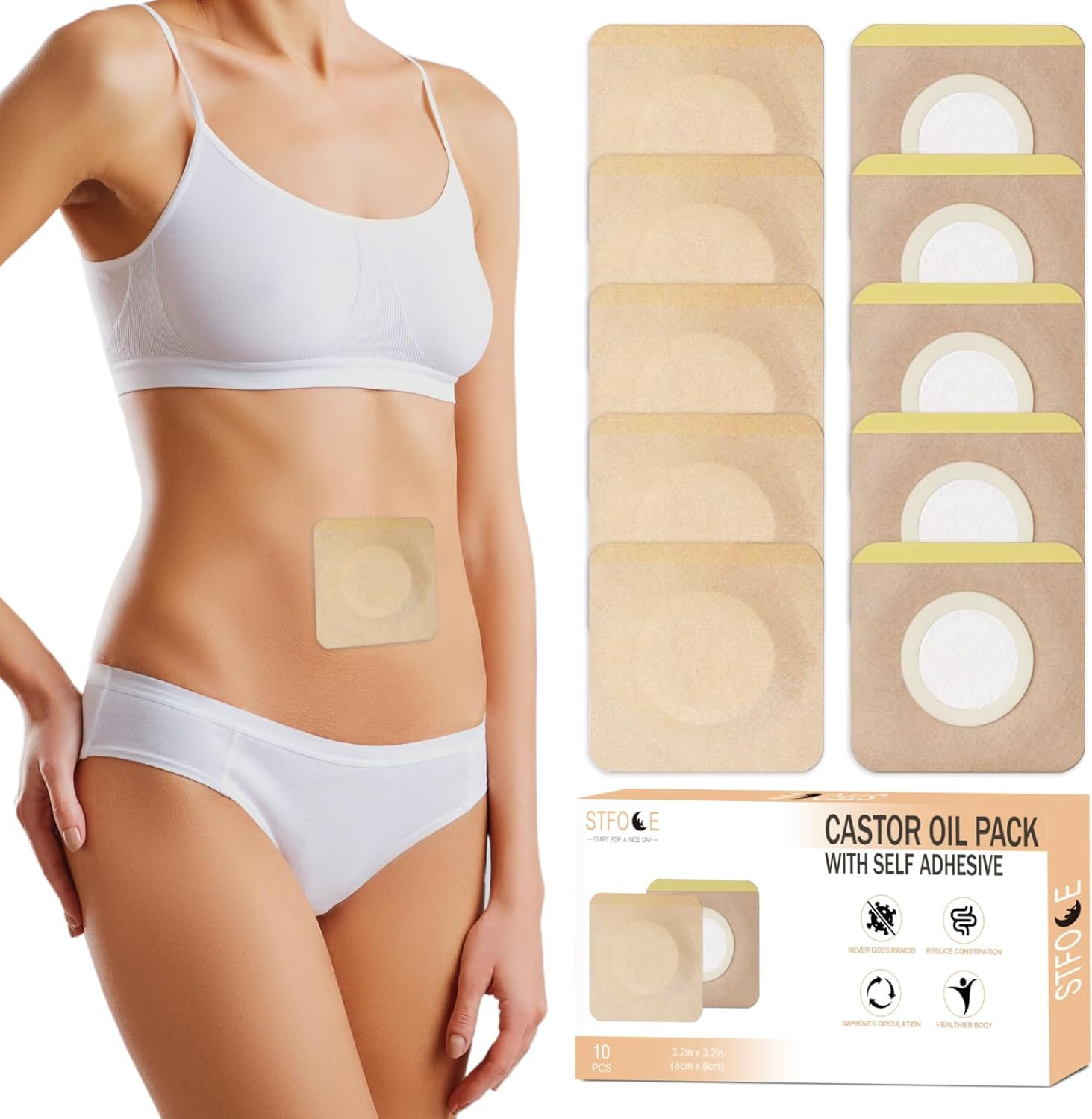 10Pcs Castor Oil Pack Wrap, Disposable Castor Oil Pack for Belly Button, Organic