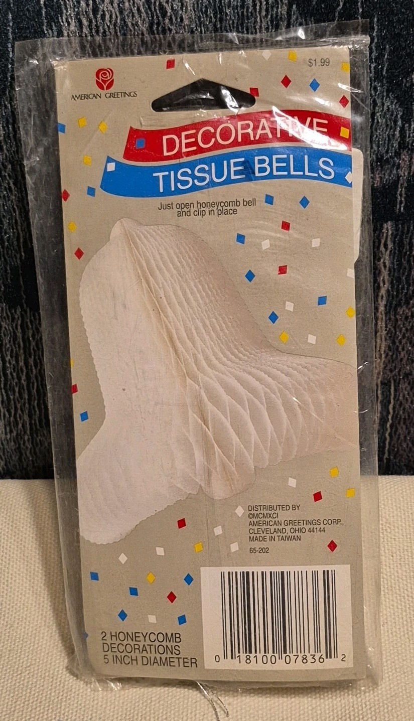 American Greetings Decorative Tissue Bells 2 Pc White Honeycomb 5in Dia