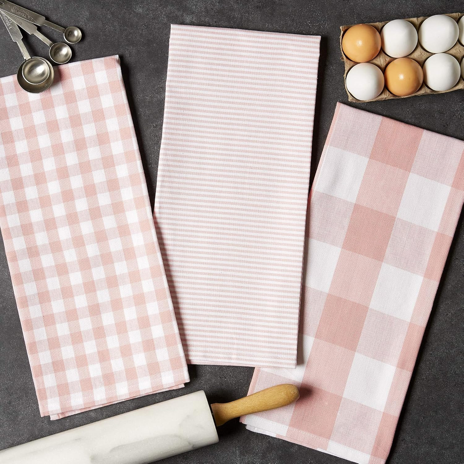 Gingham Check Kitchen Collection, Pink, Dishtowel Set