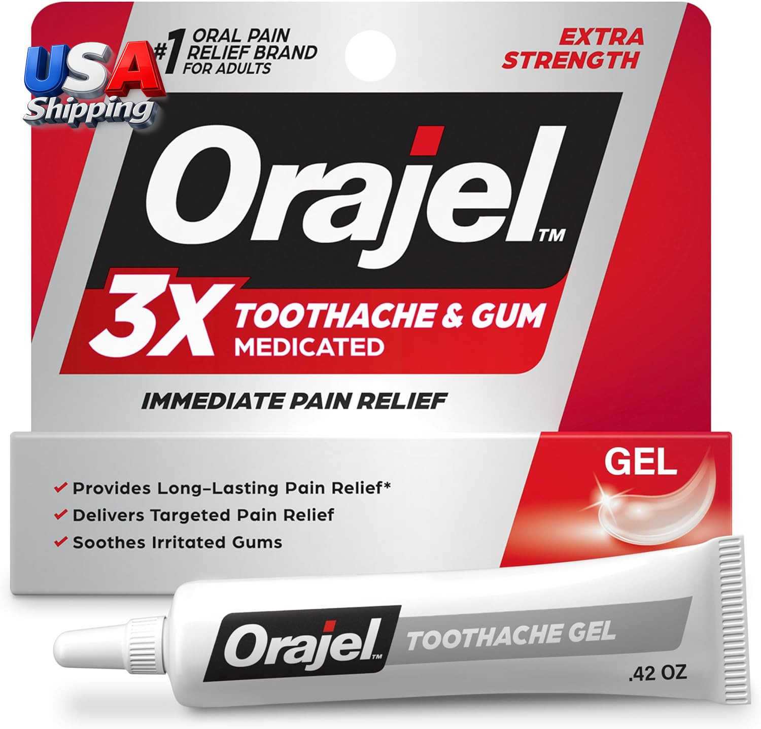 3X for Toothache & Gum Pain: Maximum Gel Tube 0.42Oz - from #1 Oral Pain Relief