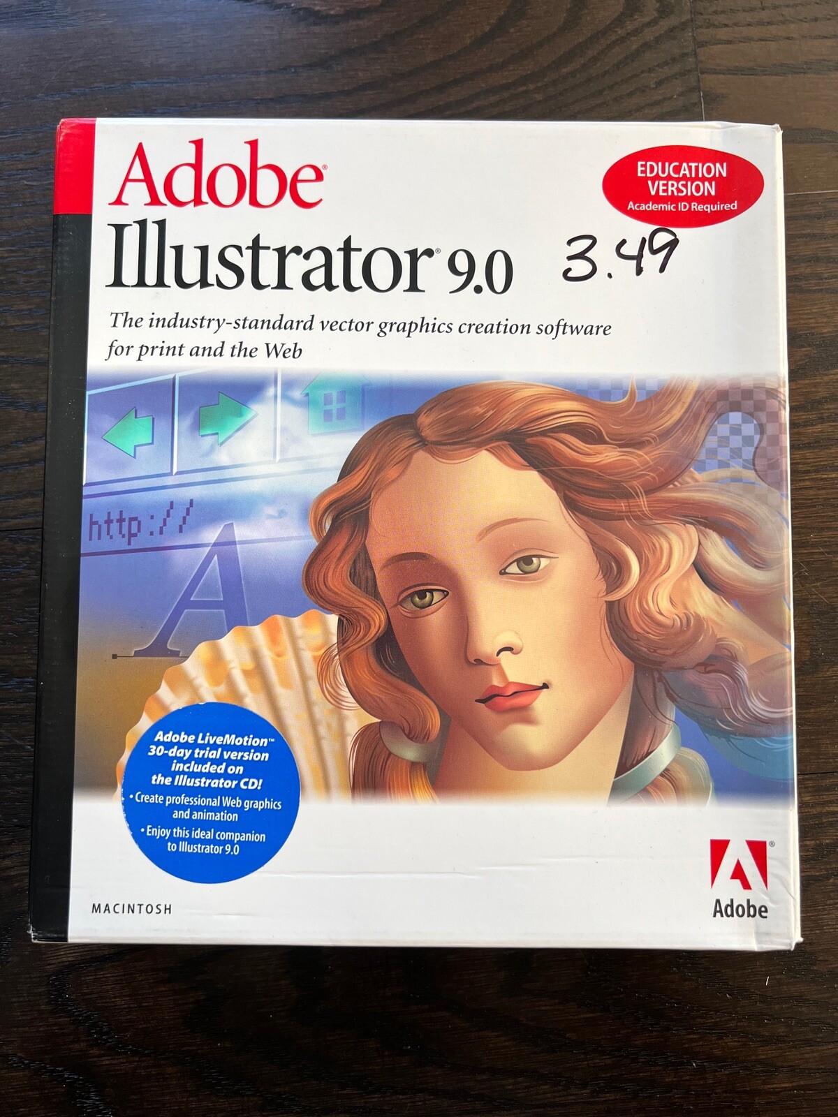 Adobe Illustrator 9.0 Macintosh CD w/ Serial Number User Guide Education Version