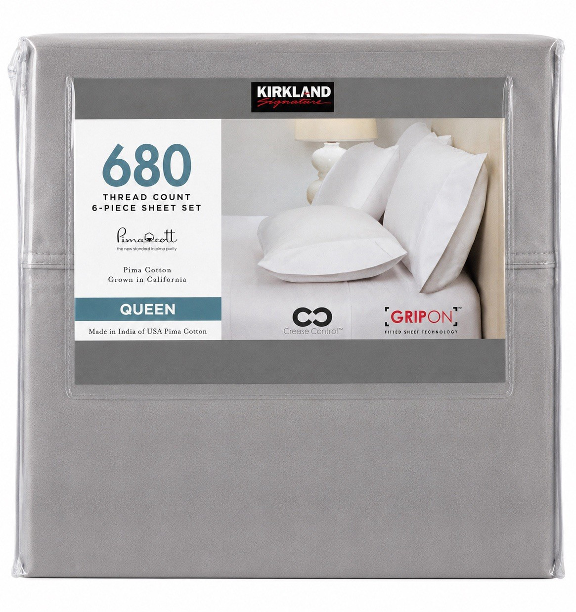 Kirkland Signature Queen 6 Piece 680 Thread Count Pima Cotton Sheet Set Gray