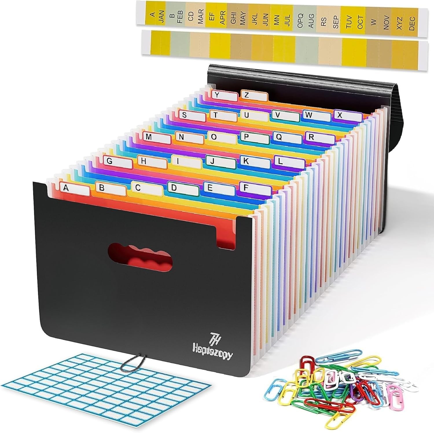 26 Pockets Plastic Accordion File Organizer, Expanding File Folder Organizer,...