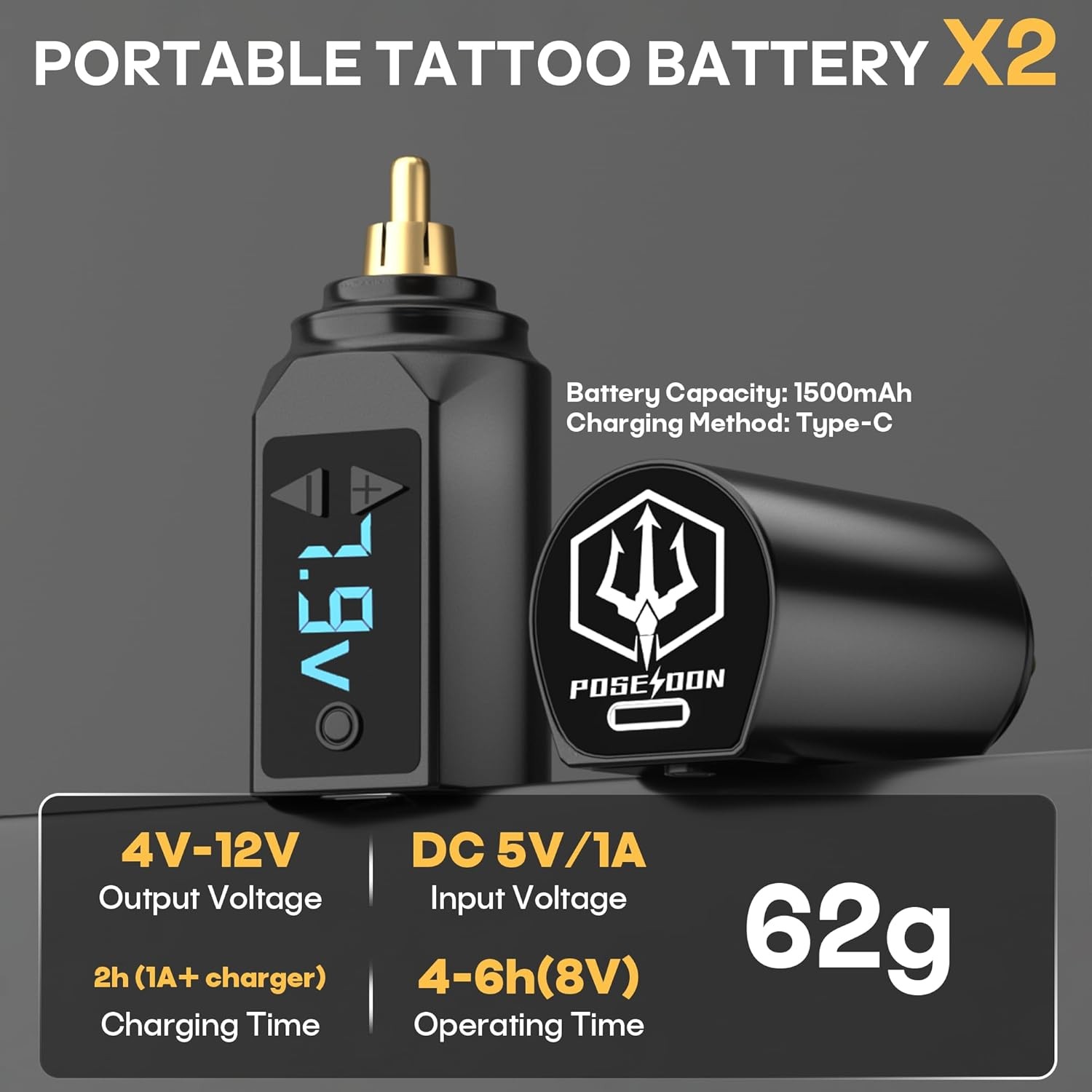 POSEIDON Tattoo Pen Set, Wireless Gun Kit Multicolor, Black