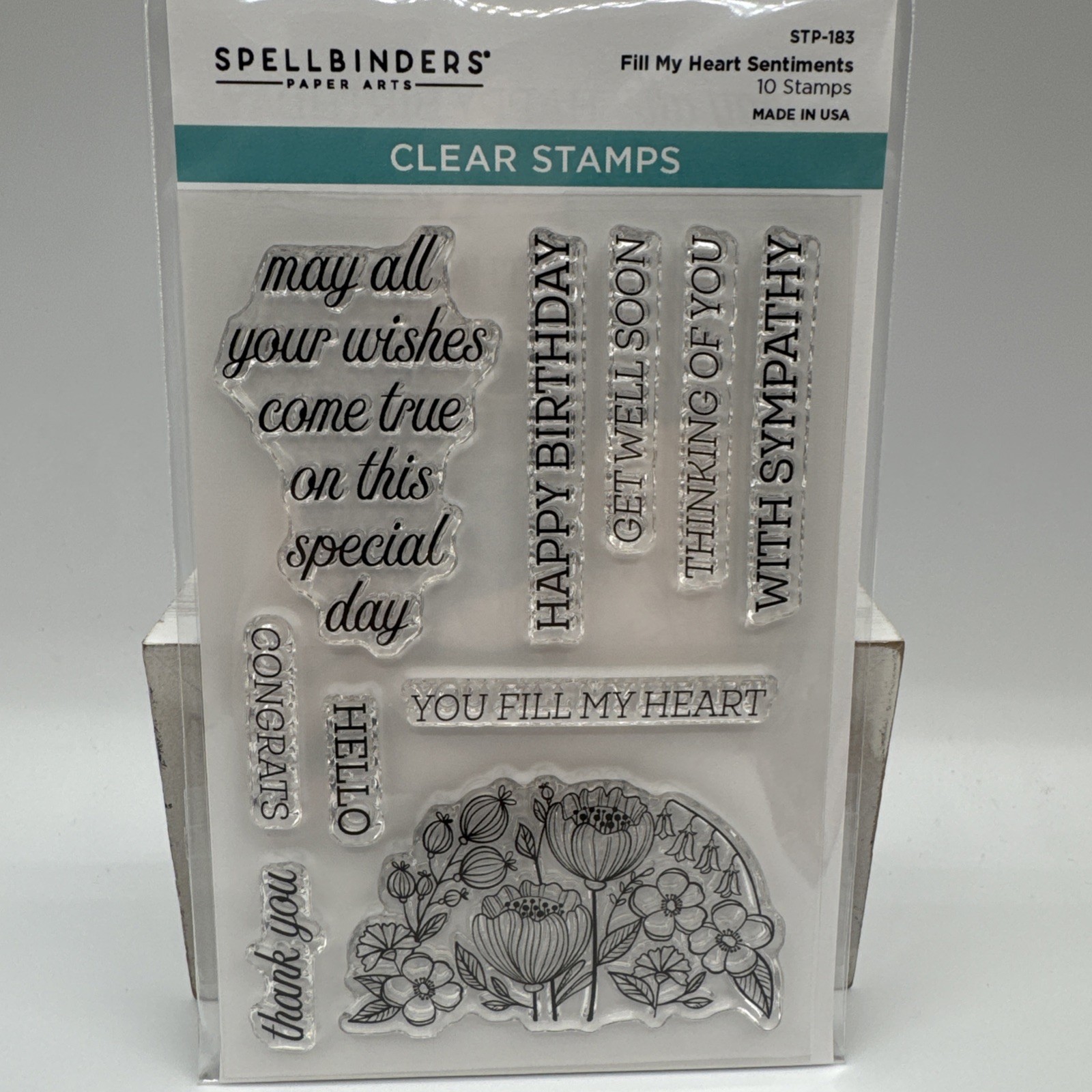 Spellbinders Fill My Heart Sentiments Clear Stamp Set STP-183 Birthday Sympathy