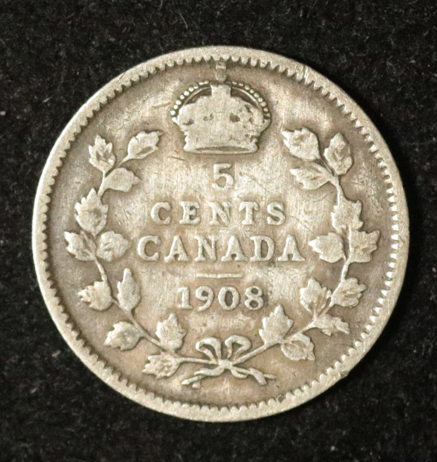 Canada 1908 5 Cents - Silver - Edward VII - Large 8 - RARE