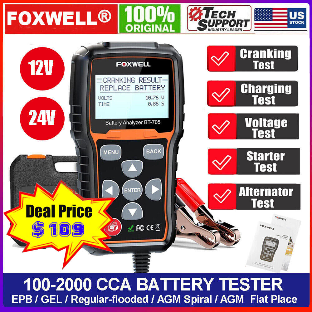 Foxwell BT705 12V 24V Car Truck Battery Load Tester & Charging System Analyzer