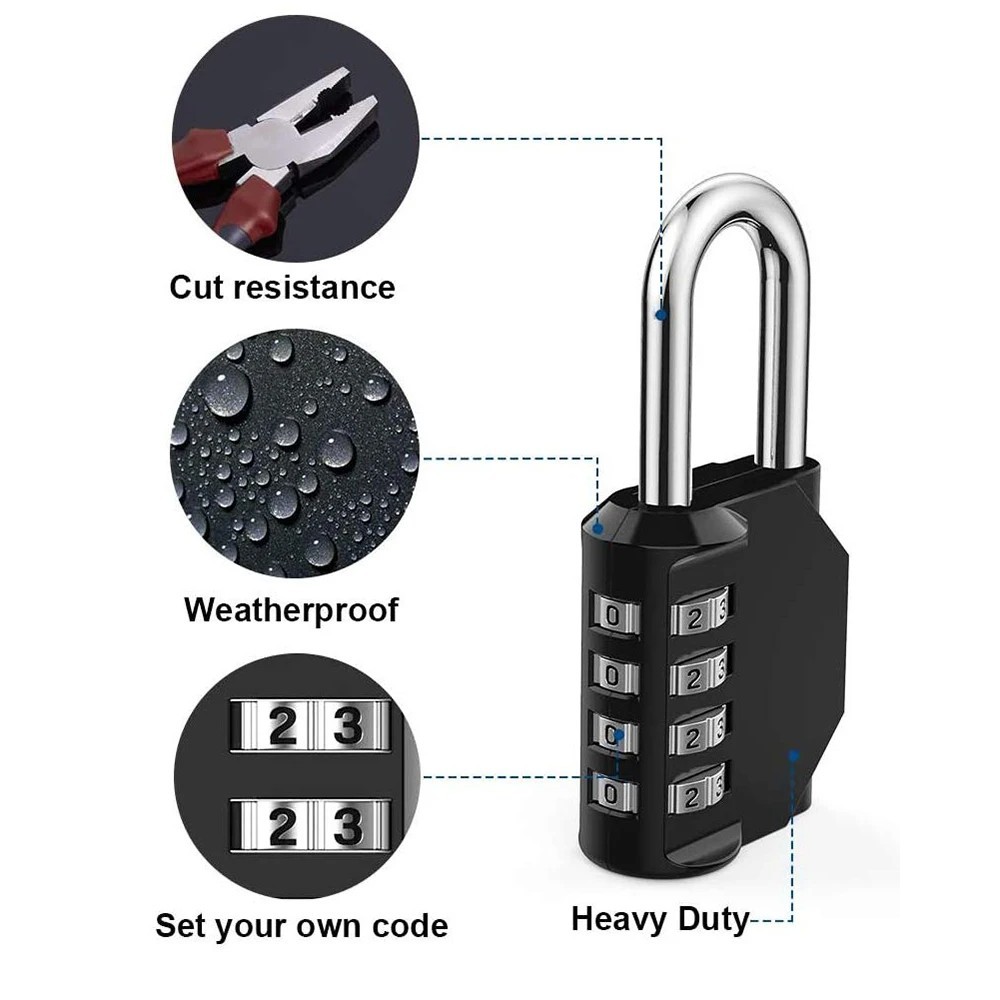 Heavy Duty 4 Digit Combination Lock Resettable Waterproof Padlock