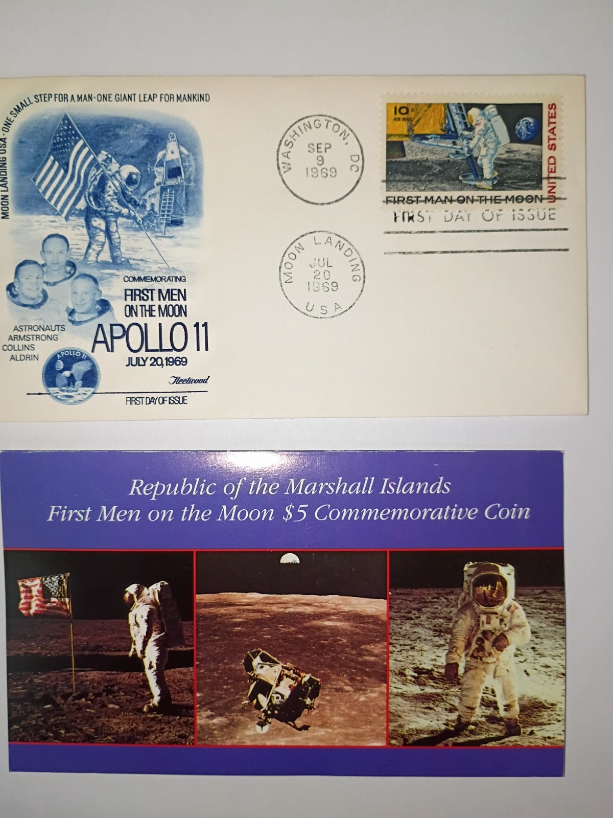 Apollo 11 First Day Cover & Apollo Marshall Island Five Dollar Coin