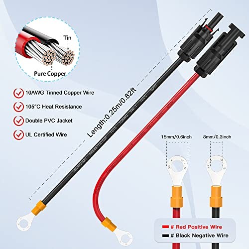10AWG Solar Panel Connector Cable, Solar Connecter to O Ring Solar Panel