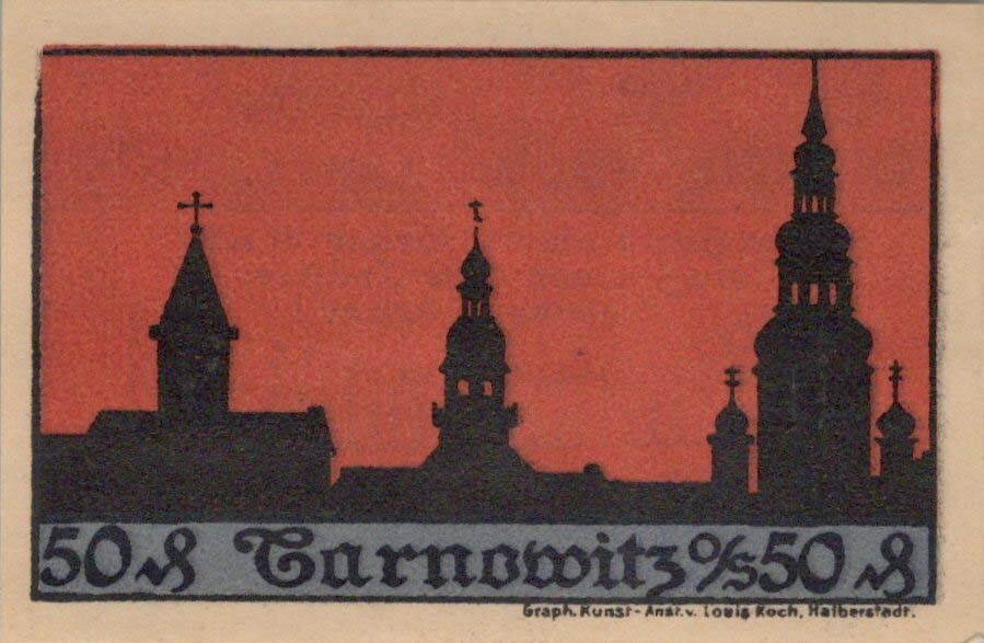50 PFENNIG 1921 City of TARNOWITZ Upper Silesia GERMANY Notgeld #PF718.U