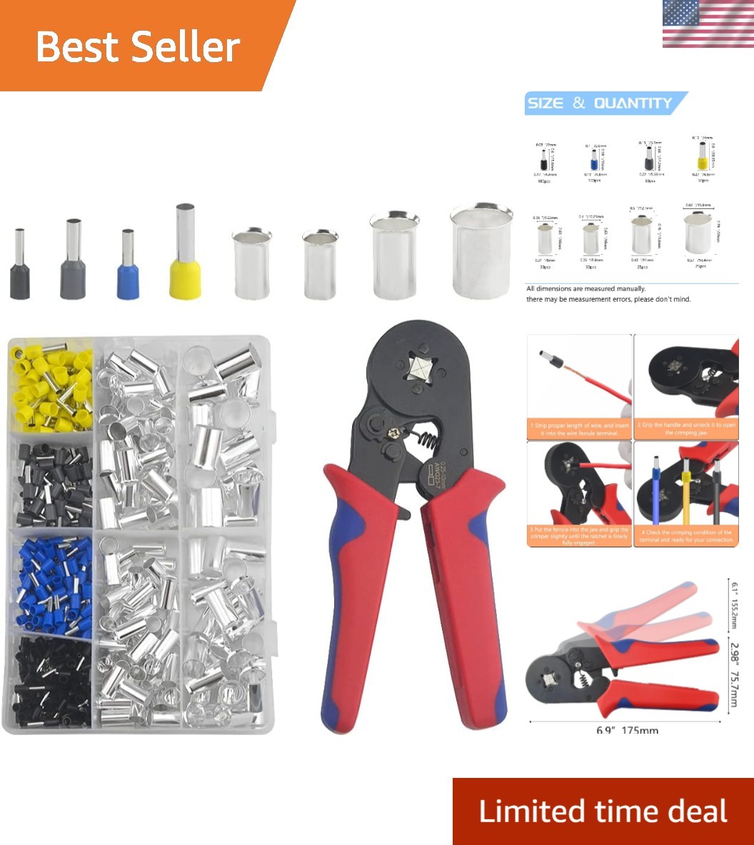 440 PCS Wire Ferrules Kit with Self-Adjusting Crimp Tool - 2/0-16 AWG