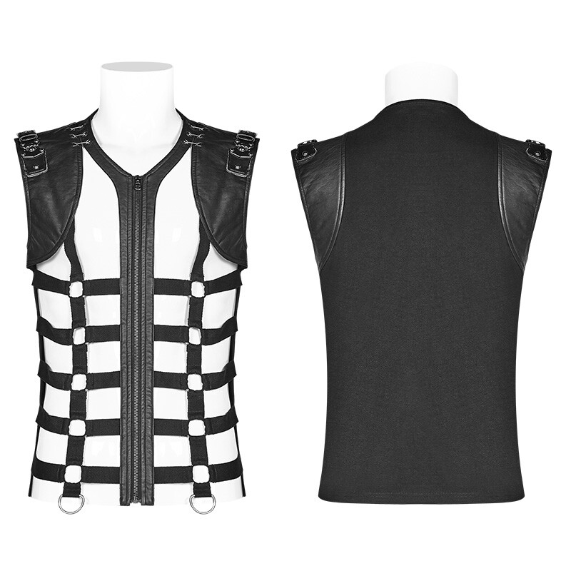 Punk Rave Personality Mens's Casual Skeleton Vest,hollow-out Rock Fashion Top