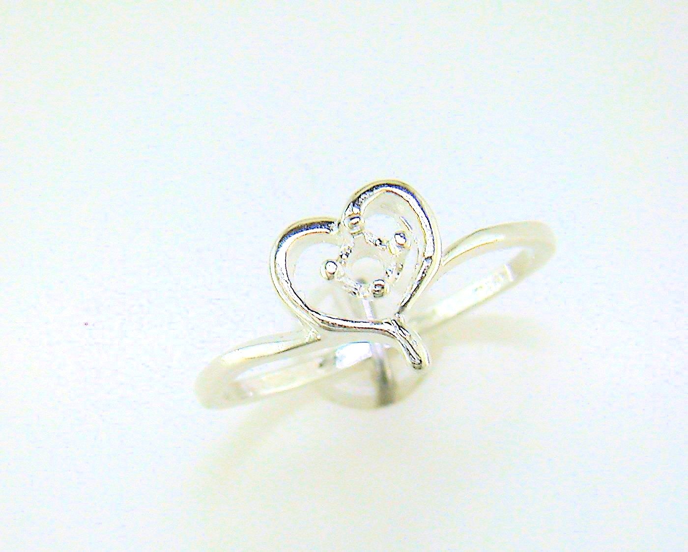 3 mm Round Petite Heart Birthstone Ring Setting Sterling Silver