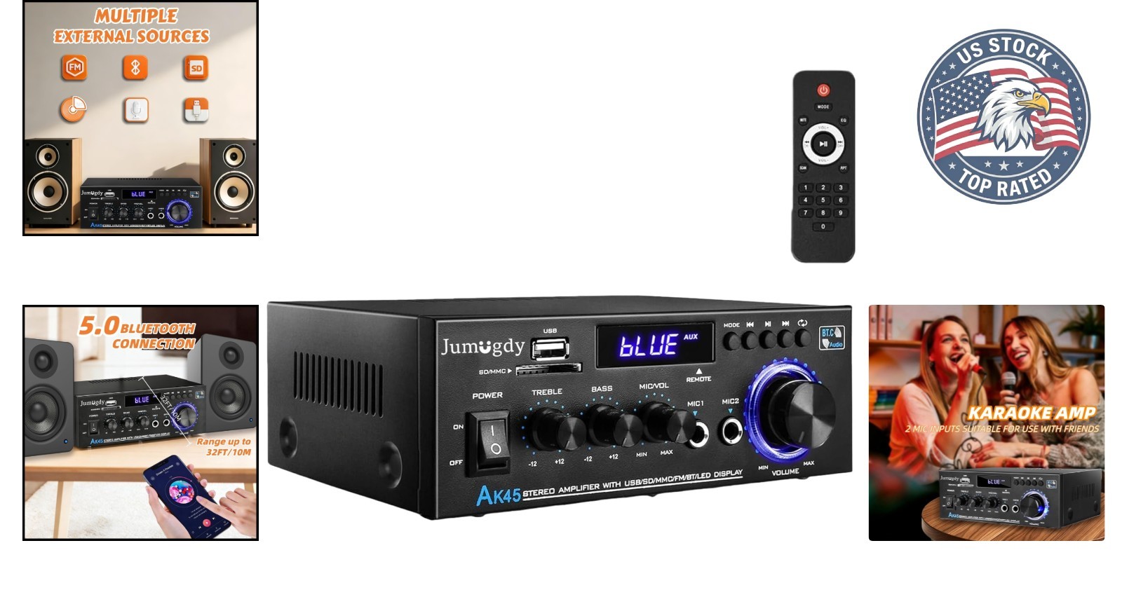 Compact 800W Stereo Receiver & Amplifier with Bluetooth, FM Radio & USB Inputs