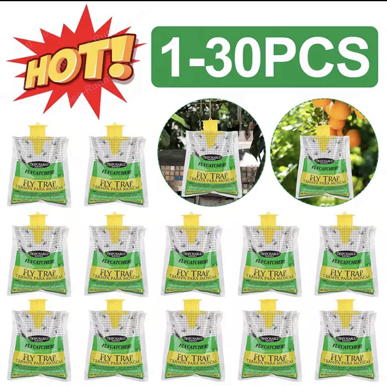 30 pack Outdoor Fly Traps - Disposable, Hanging Outdoor