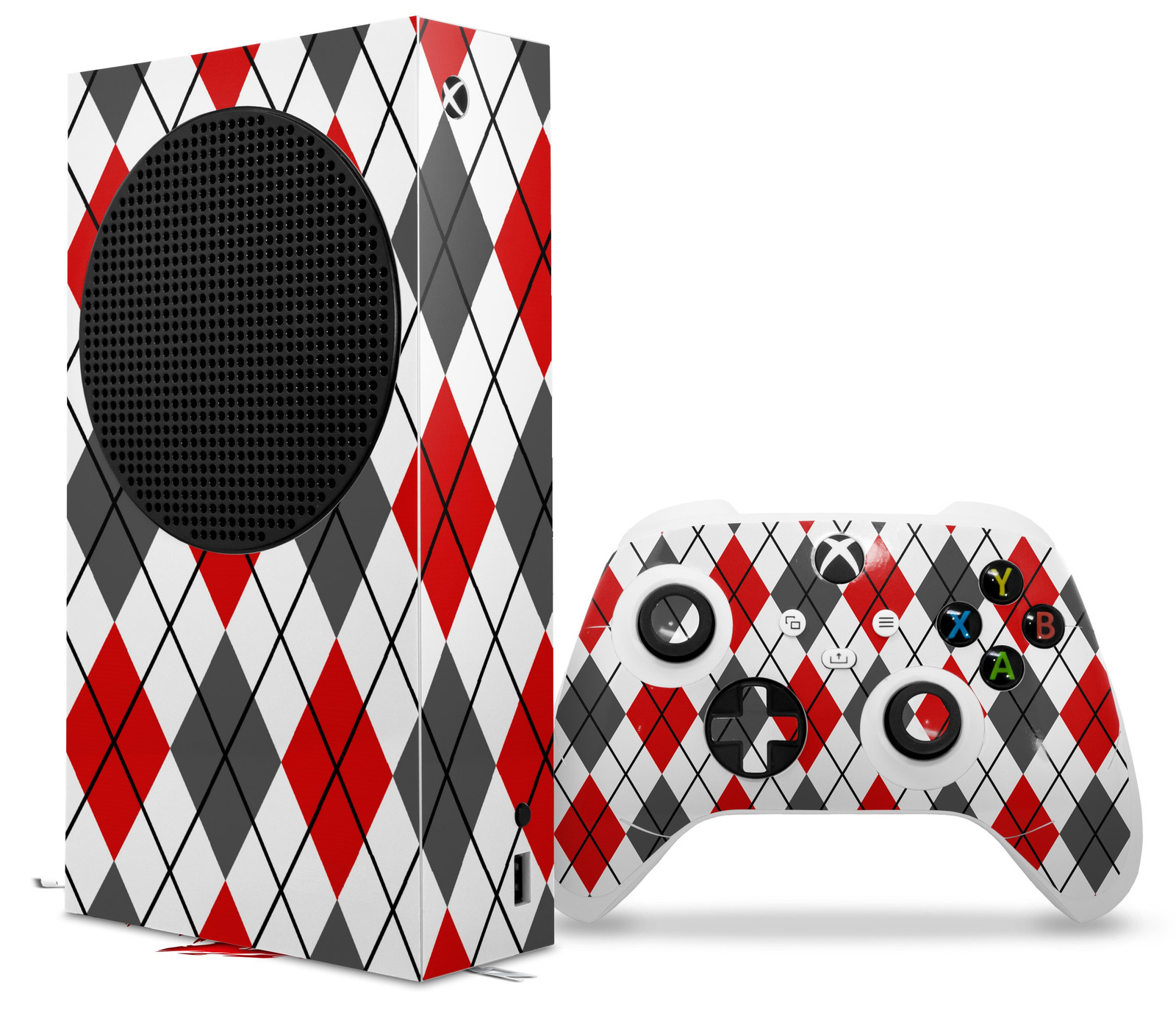 Skin Wrap for XBOX Series S Console Controller Argyle Red and Gray