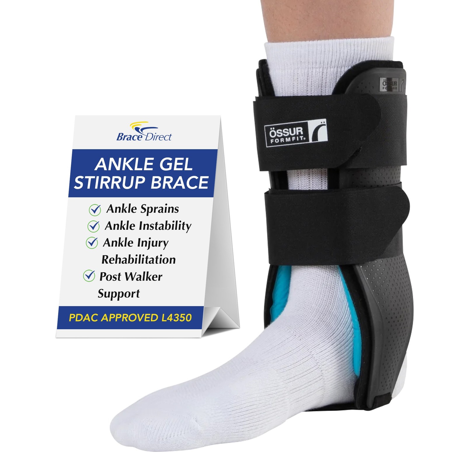 Ossur Formfit Ankle Gel Stirrup Brace Universal Cold Hot Therapy Support