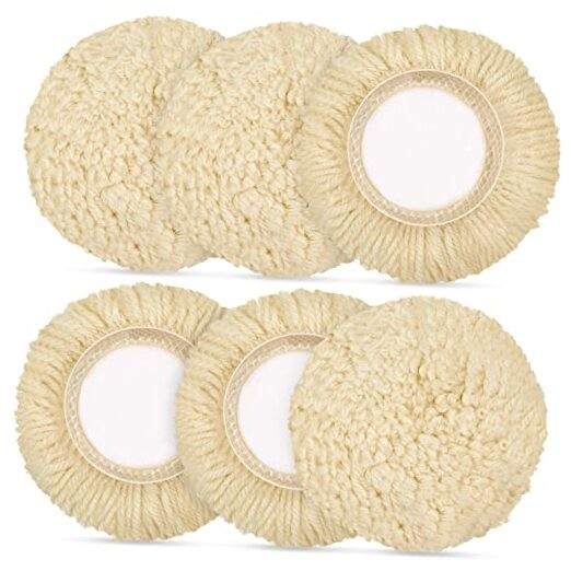 6 Pcs Wool Polishing Pad Hook Loop Buffing Pad for Drill Curved Edge 3 Inch