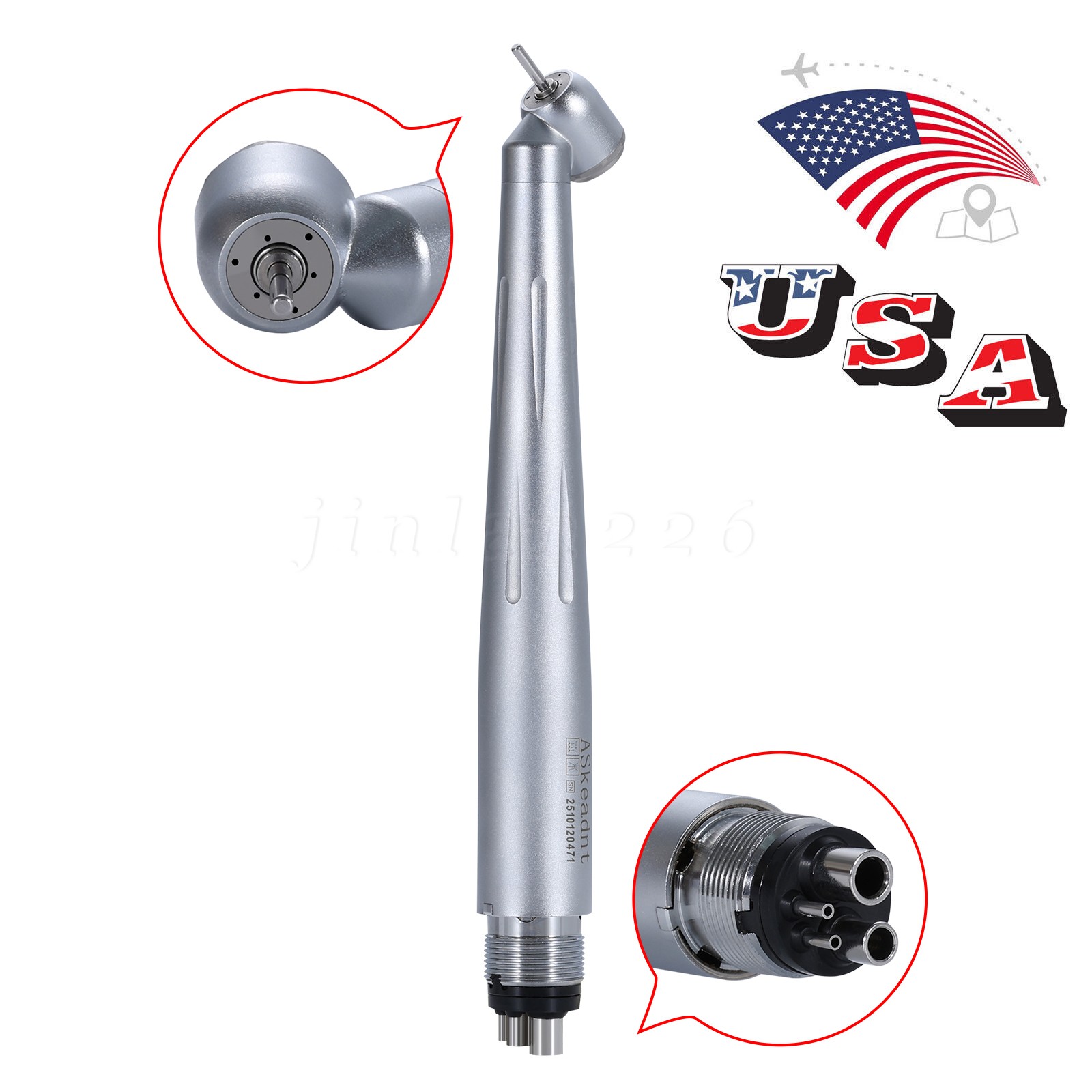 Dental Handpiece High Speed Push Button STANDARD 45° HEAD 4-Hole
