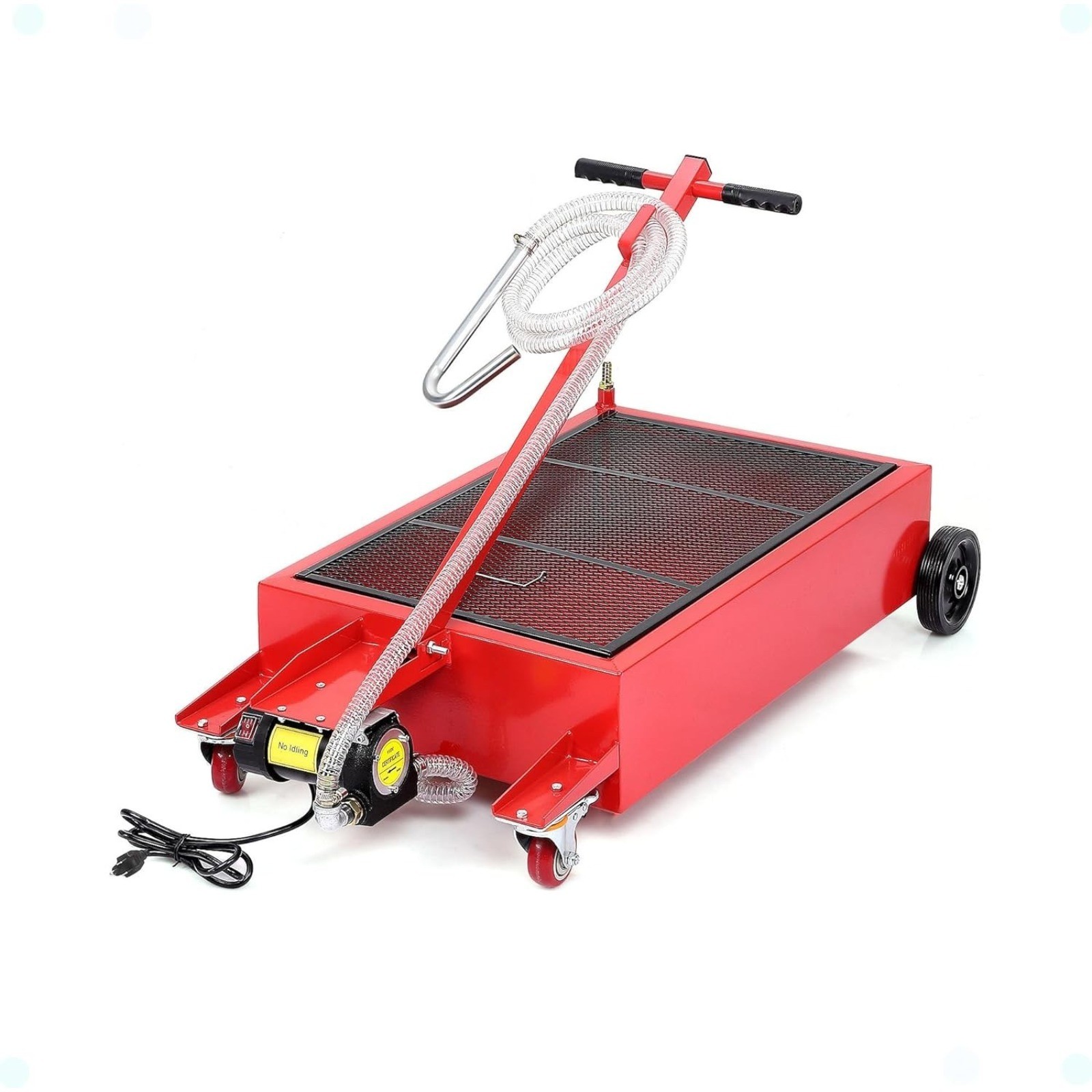 20 Gal Metal Low Profile Oil Drain Pan Red Oil Drain Pan with Electric Pump
