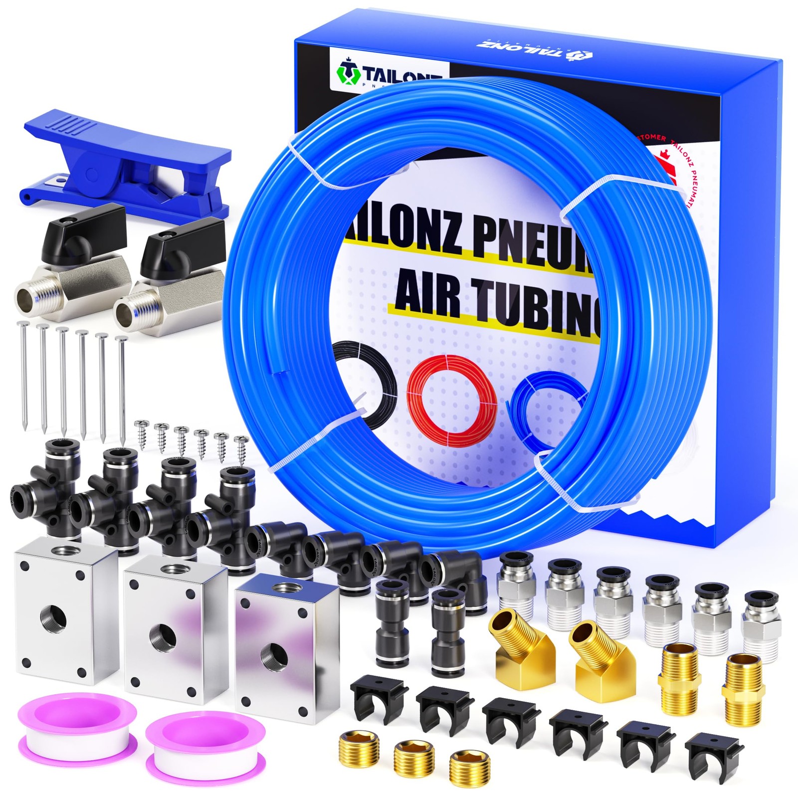 TAILONZ PNEUMATIC Blue 1/2 Inch od 32 Meter 100ft PU Air Tubing 1/2"OD,