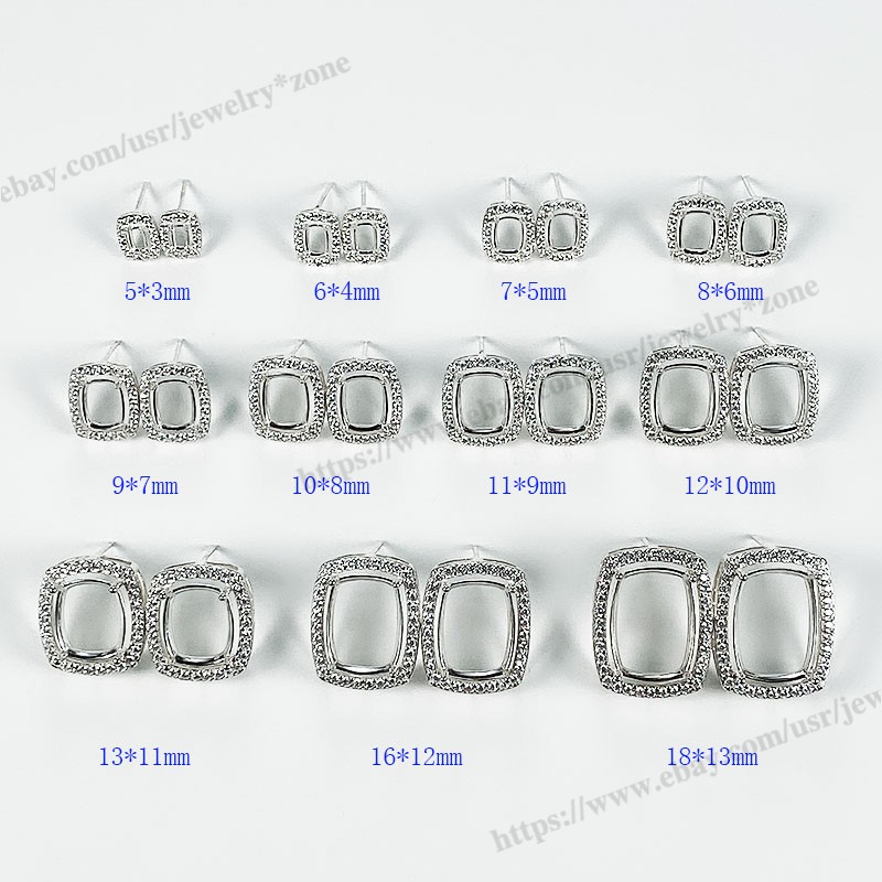 Pre Notched S925 Sterling Silver Earrings Dangle Setting Cushion 4 Prong Mount
