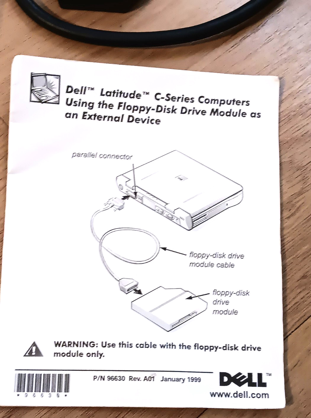 Vintage Dell Latitude C-Series Floppy Disk Drive Module Cable External Device