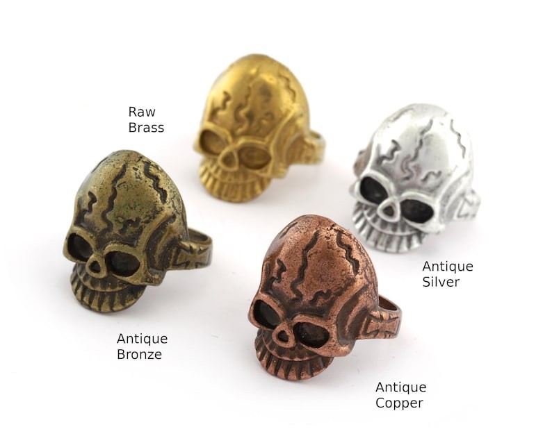 Skull Rings Horror Gothic Rings Jewelry Adjustable Ring Raw Brass (9us size)3378