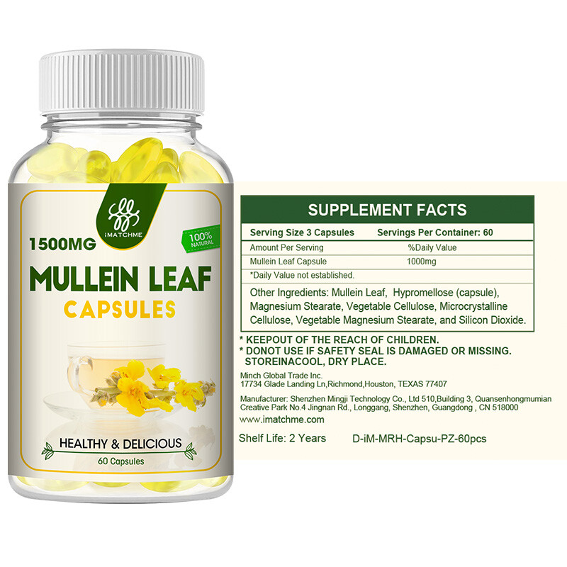 Mullein Leaf Capsules For Lung Cleansing & Detox Herbal Dietary Supplement