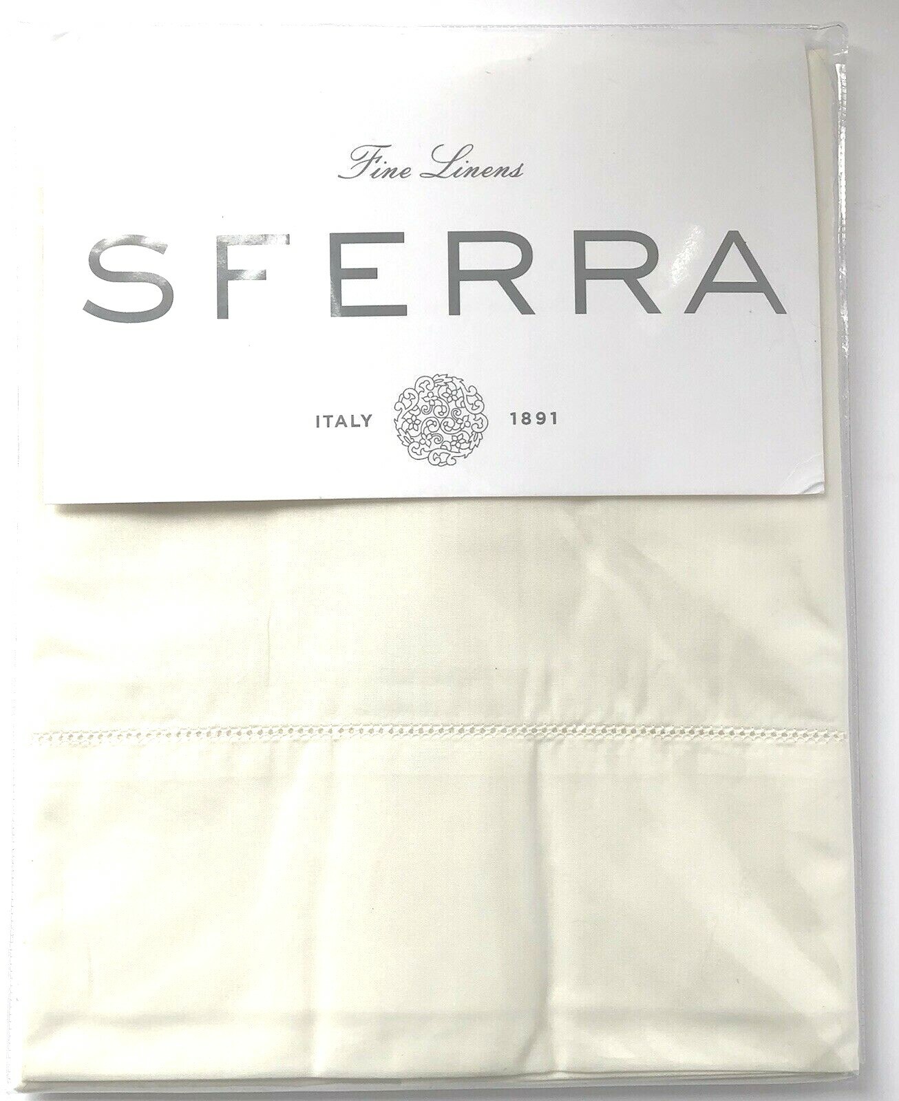 Sferra Neveno Ivory King Pillowcase 1 Pair Cotton Sateen $150 Made in Italy