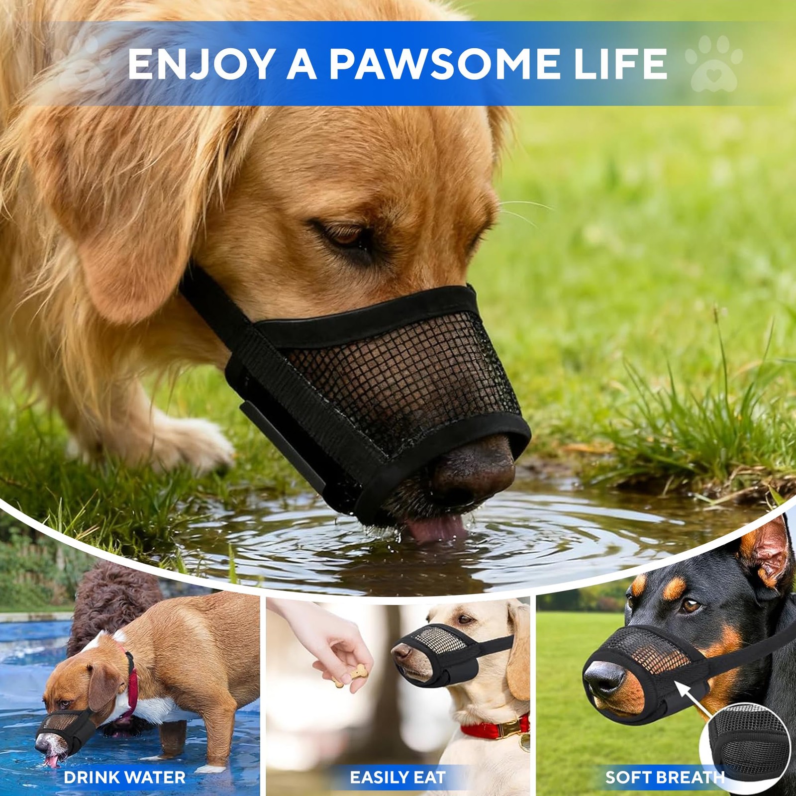 Extra Large Dog Muzzle Air Mesh Biting Barking Chewing Prevent Adjustable